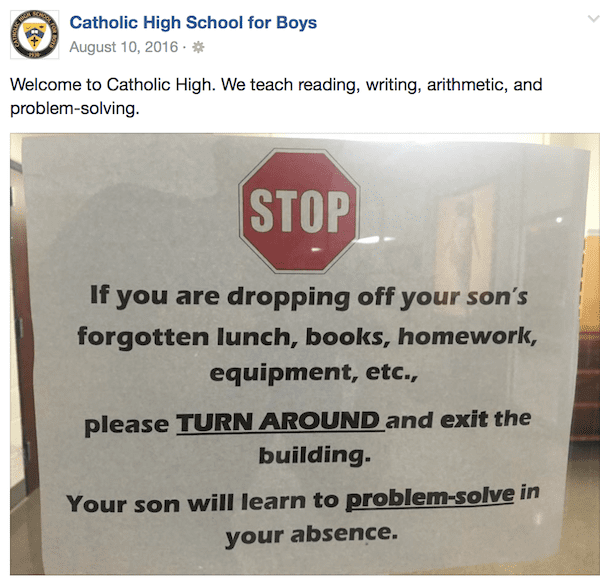 Principal-posts-sign-prohibiting-parents-from-dropping-off-forgotten-items-for-chidlren